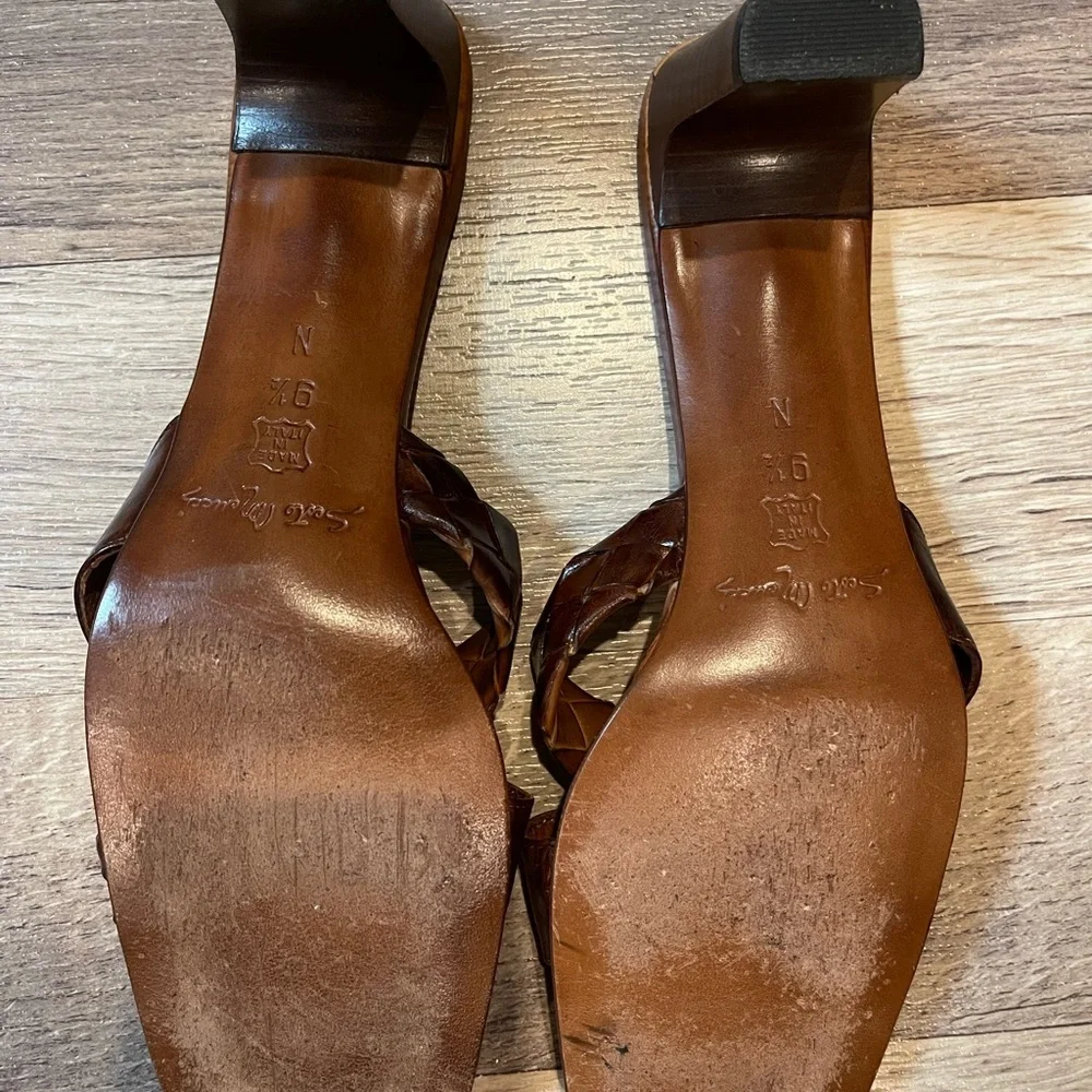 Sesto Meucci Leather Brown Mules with Elegant Criss-Cross Straps - Picture 7 of 7